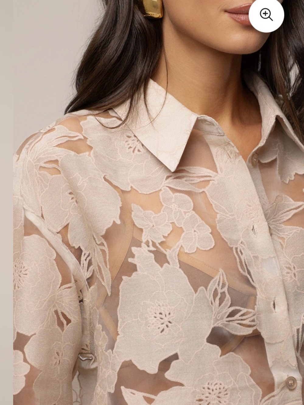 JLUXLABEL White Sheer Floral Lace Button-Down Shirt